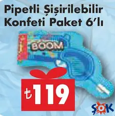 PİPETLİ ŞİŞİRİLEBİLİR KONFETİ PAKET 6'LI fiyat ve kampanya bilgisi